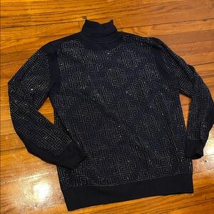 Chic Navy Geometric Turtleneck Sweater